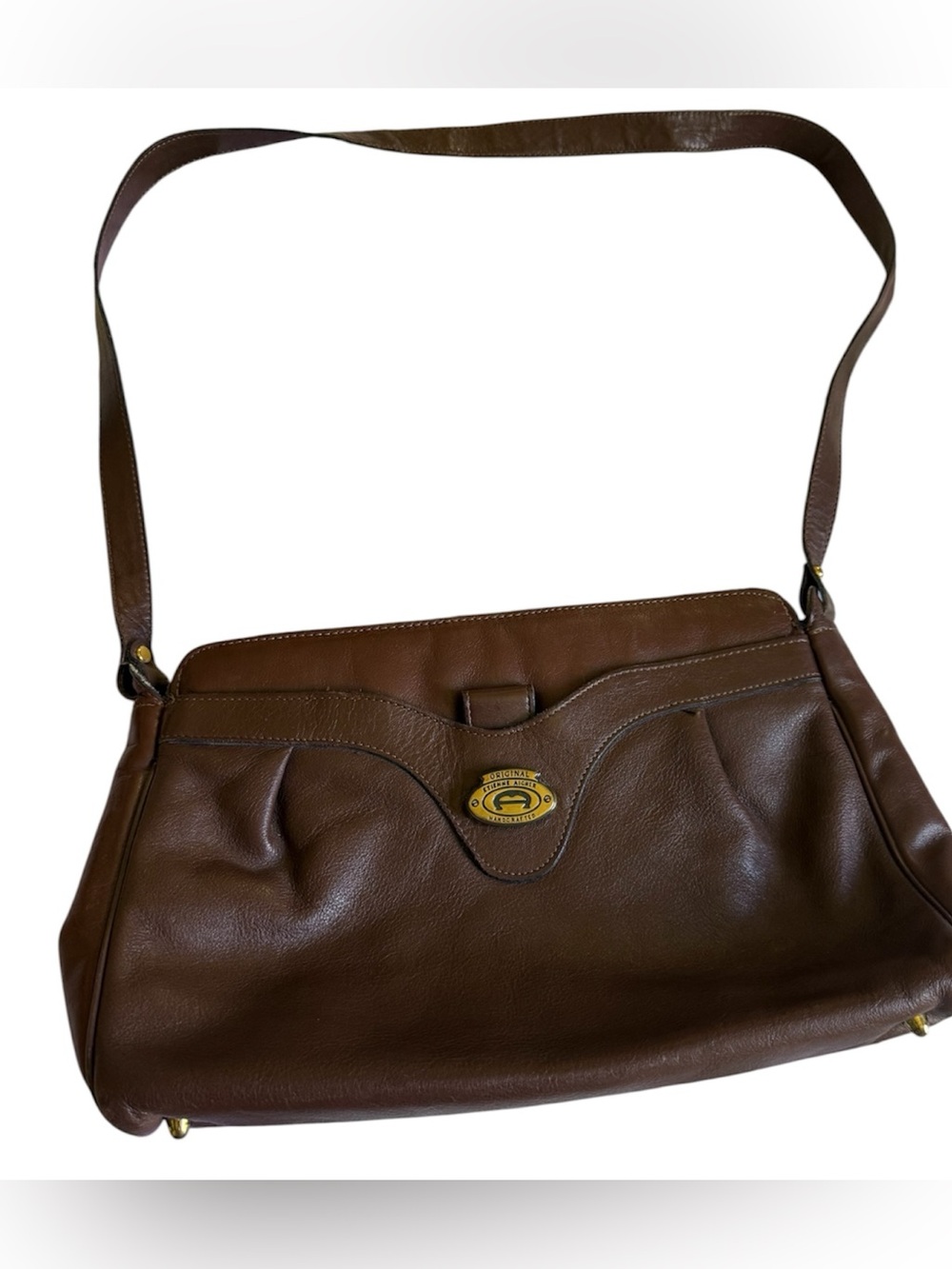 Vintage Etienne Aigner Brown Leather Shoulder Bag with Brass Logo
